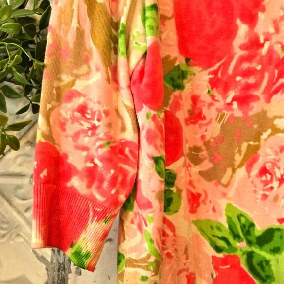 Talbots Women's Floral Cardigan Pink and Green Granny Core/Floral Core Size XLP - Picture 3 of 10